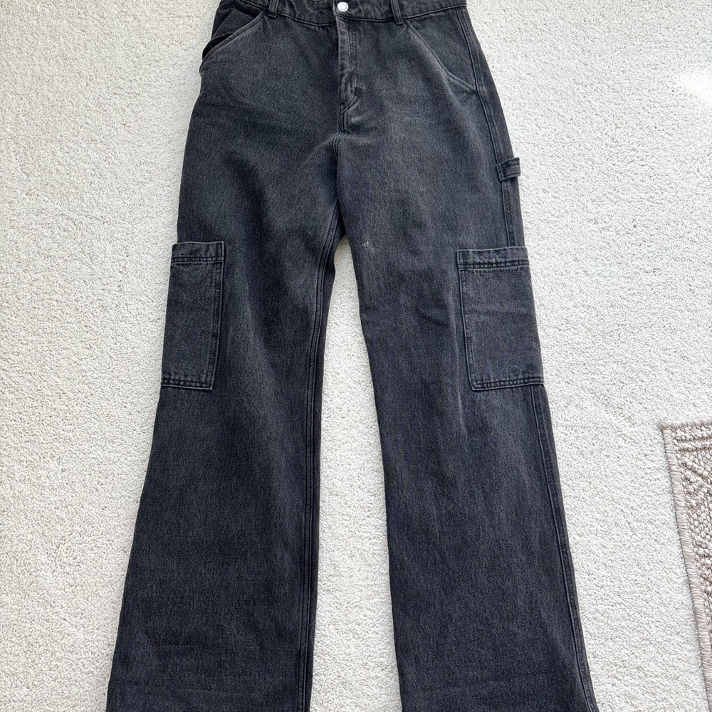 H&M Charcoal Denim cargo baggy jeans